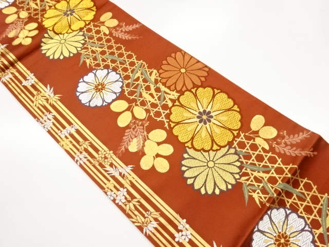 JAPANESE KIMONO / FUKURO OBI / WOVEN FLOWER & KAGOME 